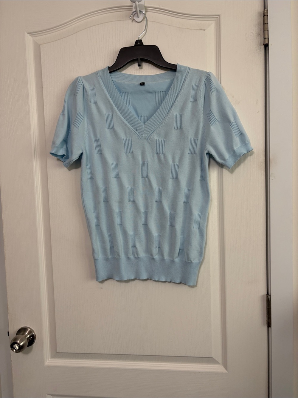 Baby  Blue V-Neck Short Sleeve Knit Top never worn